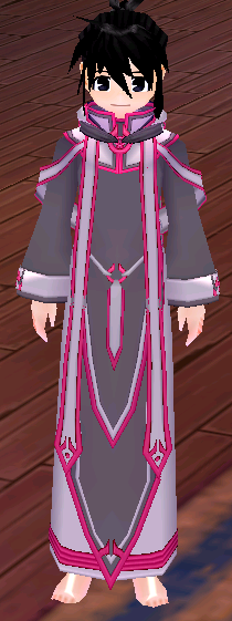 Equipped Pilgrim Robe (M) viewed from the front with the hood down