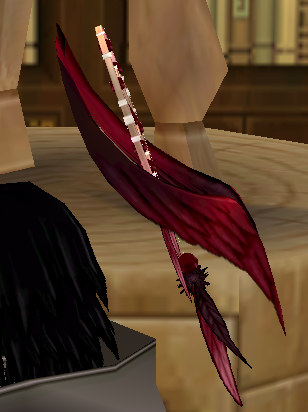 Equipped Abyssal Crow Feather Halo viewed from the side
