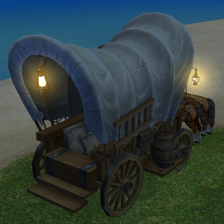 How Homestead Western Covered Wagon appears at night