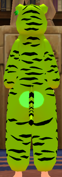 Equipped Tiger Robe (Green) viewed from the back with the hood up
